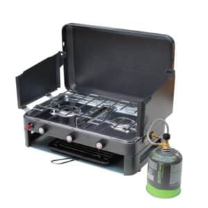 Twin Burner Gas Stove & Grill (Screw fitting Gas Cart Compatible)